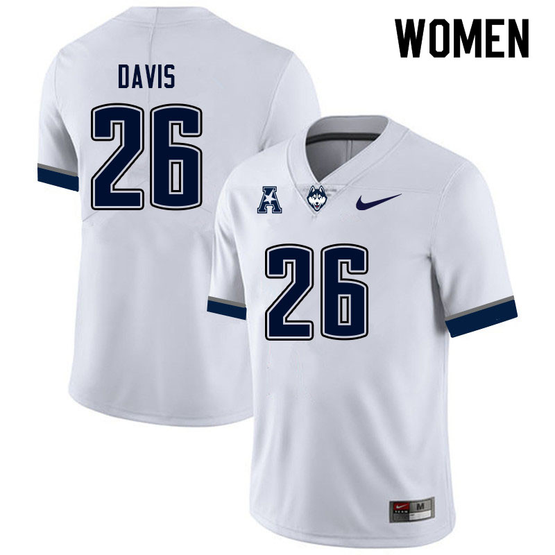 Women #26 Isiah Davis Uconn Huskies College Football Jerseys Sale-White - Click Image to Close